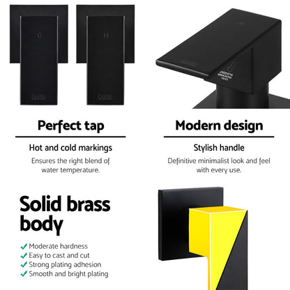 Cefito Shower Twins Tap Wall Bath Taps Brass Hot Cold Basin Bathroom Black - ShopFrenzy