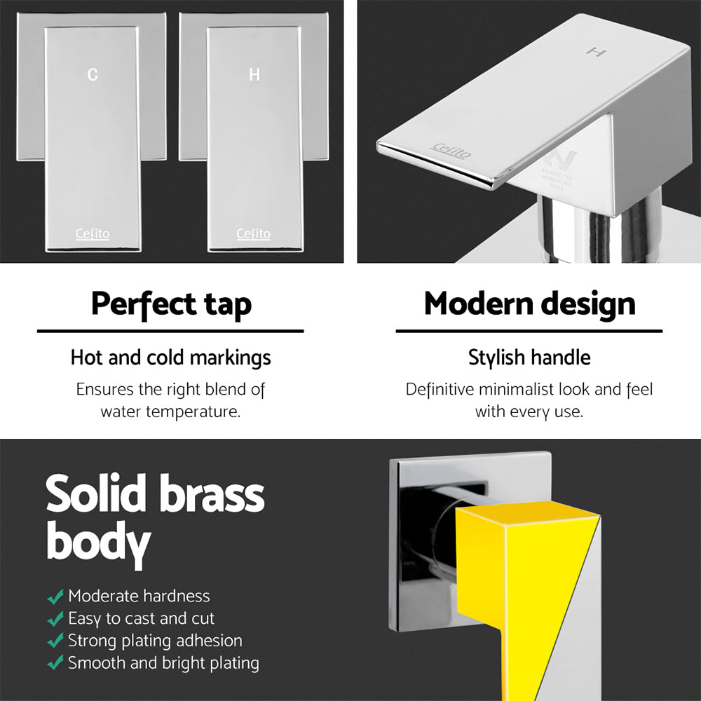 Cefito Shower Twins Tap Wall Bath Taps Brass Hot Cold Basin Bathroom Chrome - ShopFrenzy