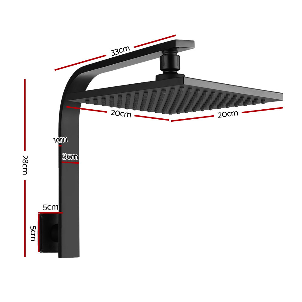 Cefito 8'' Rain Shower Head Wall Arm Square High Pressure Black - ShopFrenzy