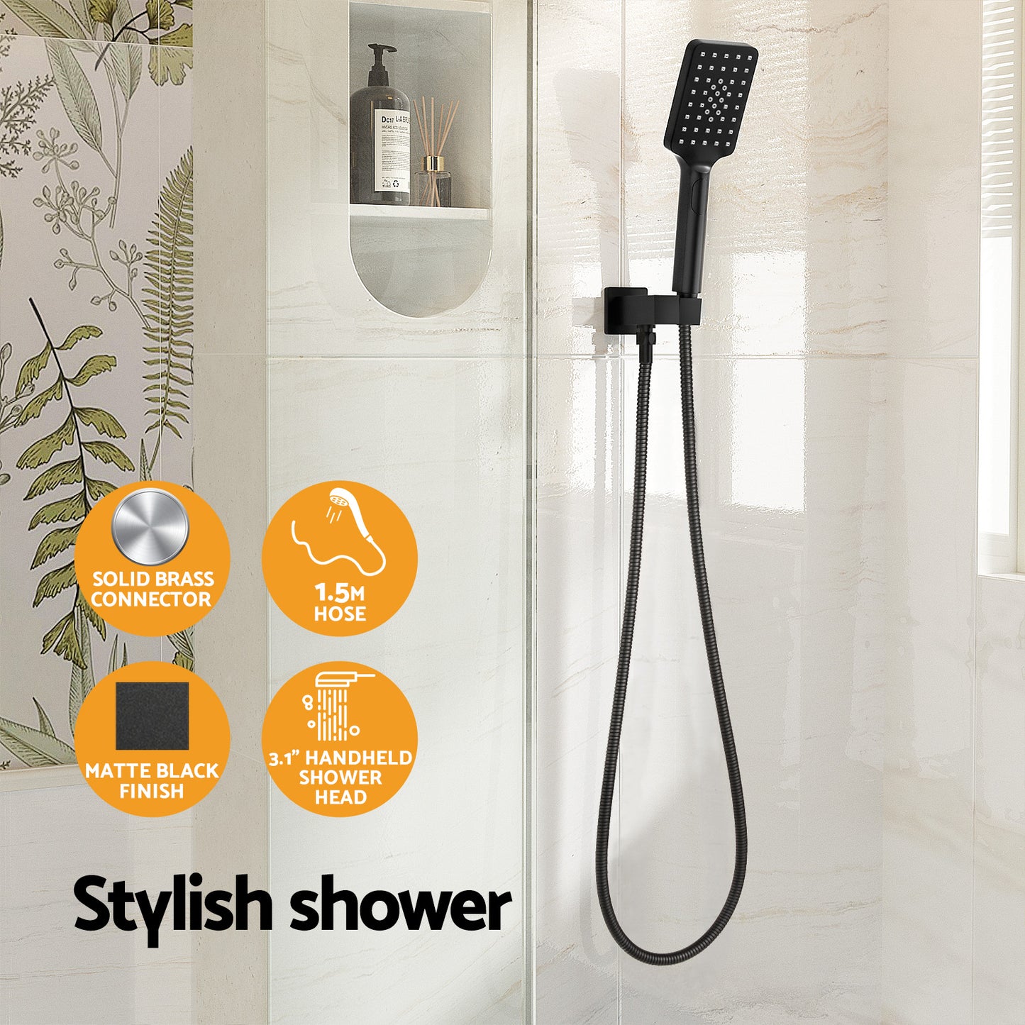 Handheld Shower Head Holder 3.1'' High Pressure Black - ShopFrenzy