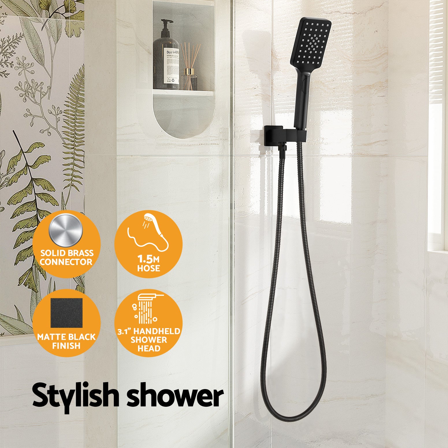 Handheld Shower Head Holder 3.1'' High Pressure Black - ShopFrenzy