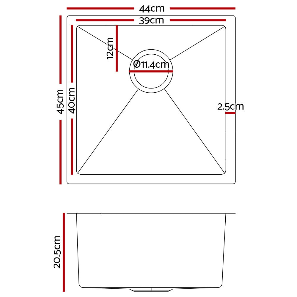Cefito Handmade Kitchen Sink Stainless steel Sink 44cm x 45cm - ShopFrenzy
