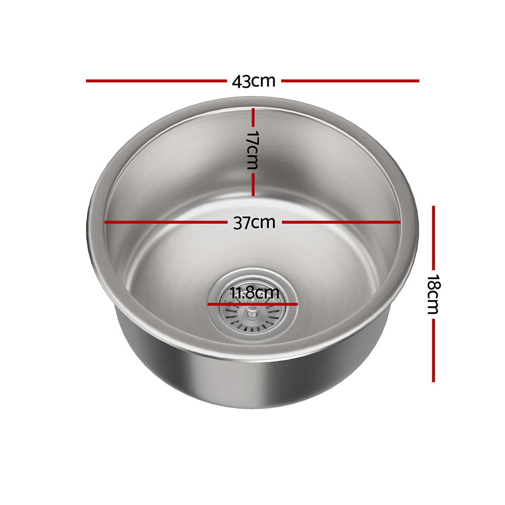 Cefito Kitchen Sink 43cm Round Stainless Steel Basin Single Bowl Silver - ShopFrenzy