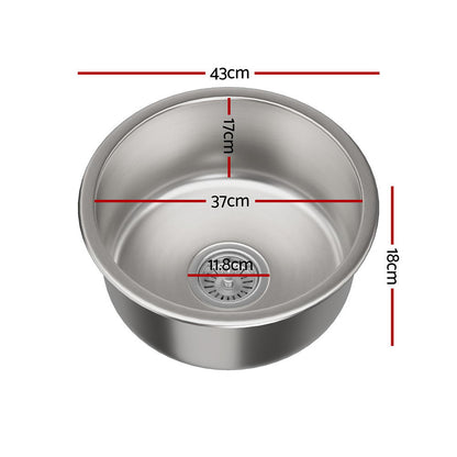 Cefito Kitchen Sink 43cm Round Stainless Steel Basin Single Bowl Silver - ShopFrenzy