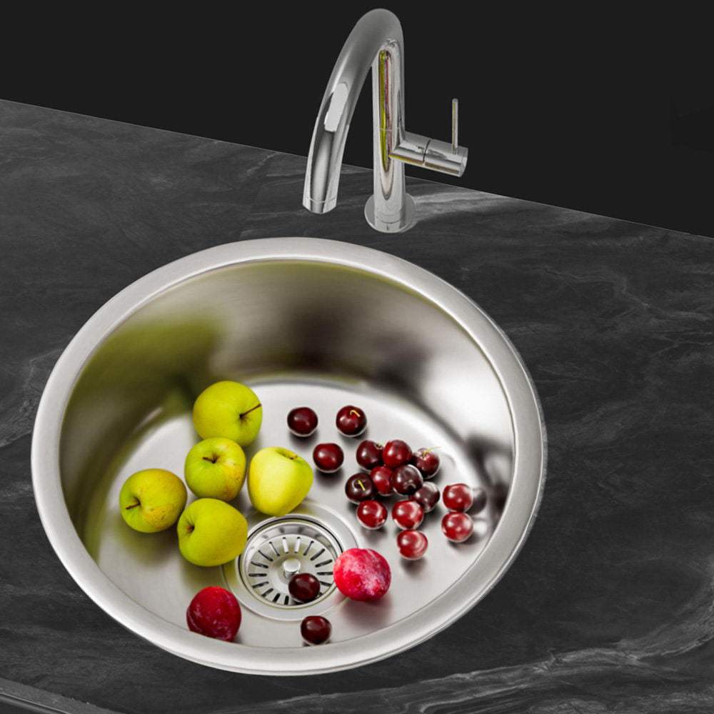 Cefito Kitchen Sink 43cm Round Stainless Steel Basin Single Bowl Silver - ShopFrenzy