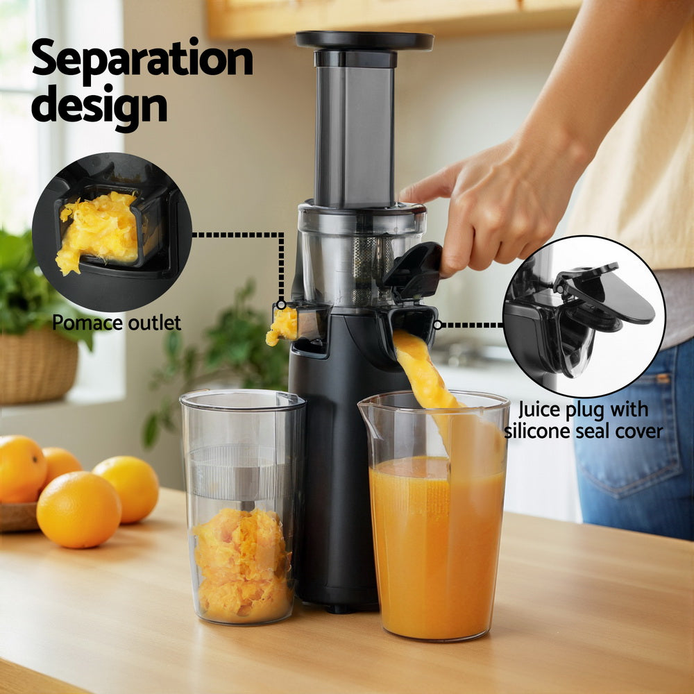 Devanti Slow Juicer Cold Press Fruit Juice Extractor 130W Black - ShopFrenzy