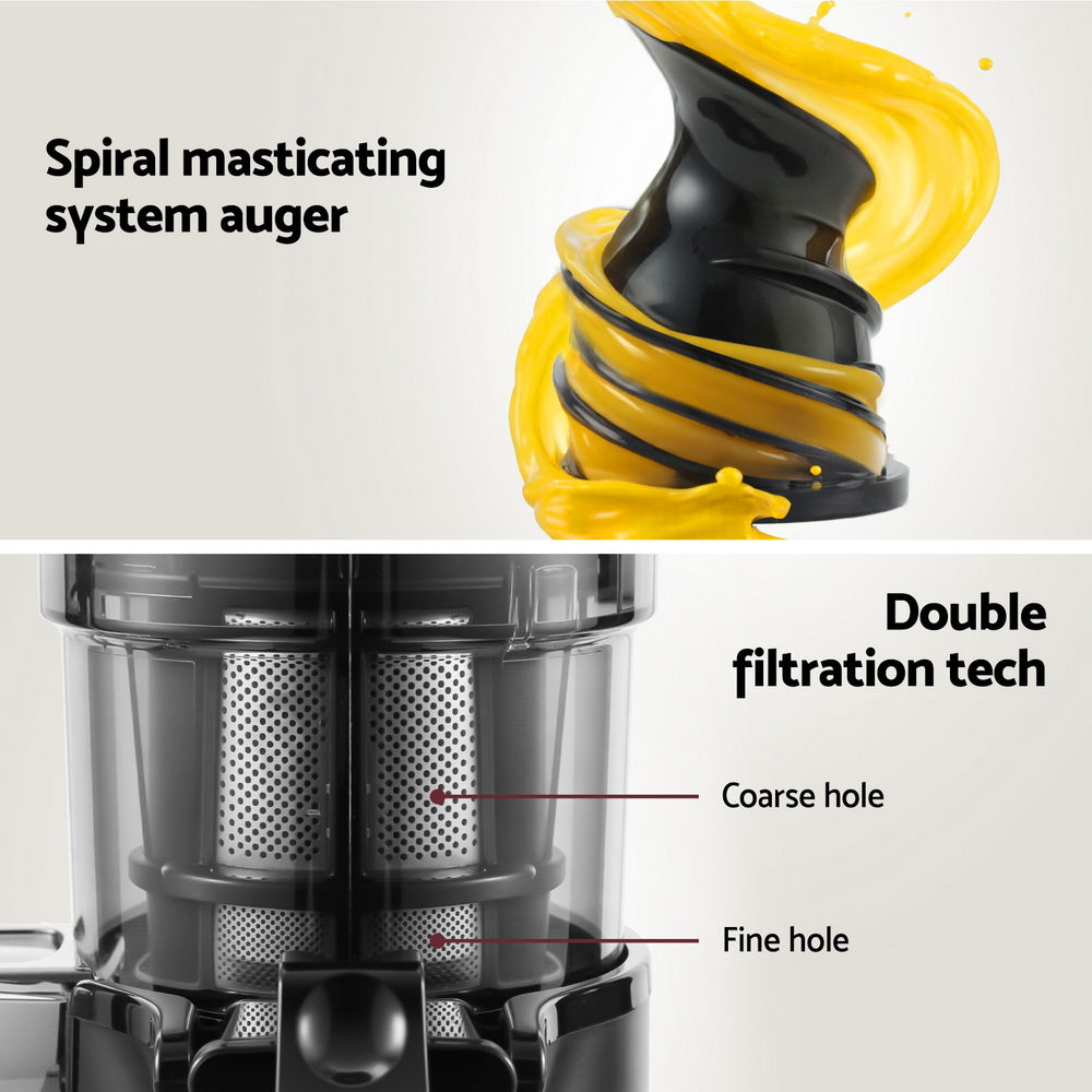 Devanti Slow Juicer Cold Press Fruit Juice Extractor 130W Black - ShopFrenzy