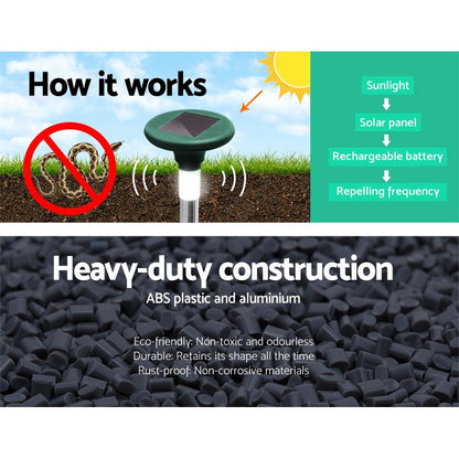 Gardeon 6X LED Solar Snake Repeller Pulse Plus Ultrasonic Pest Rodent Repellent - ShopFrenzy