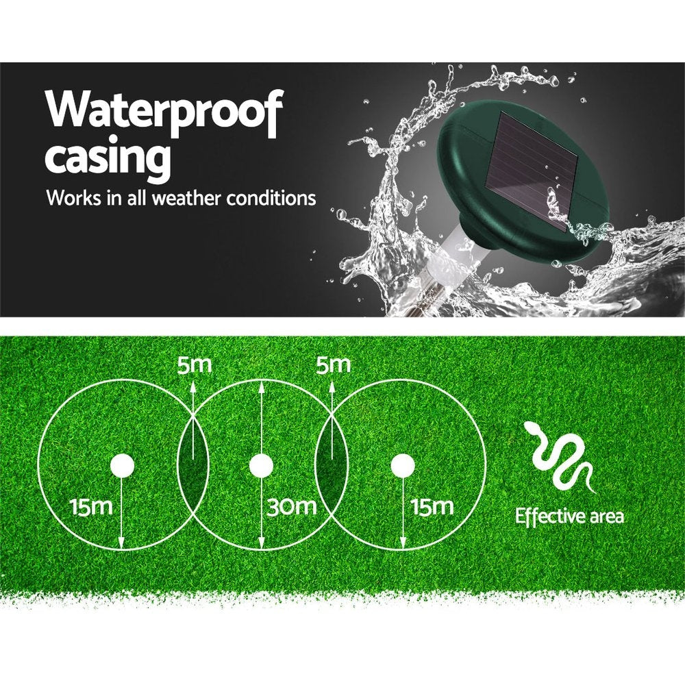 Gardeon 6X LED Solar Snake Repeller Pulse Plus Ultrasonic Pest Rodent Repellent - ShopFrenzy