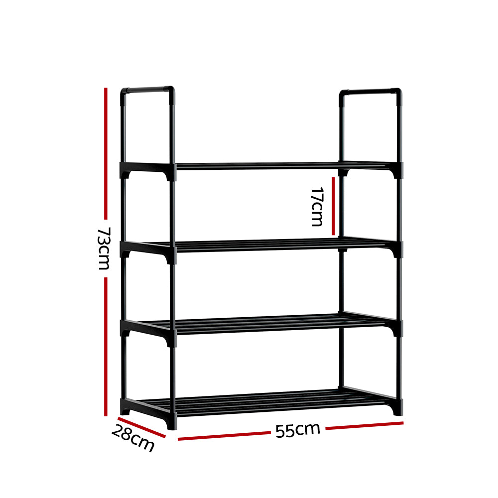 Artiss Shoe Rack Cabinet Stackable 4-tier 12 Pairs Black - ShopFrenzy