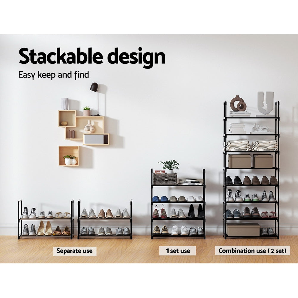 Artiss Shoe Rack Cabinet Stackable 4-tier 12 Pairs Black - ShopFrenzy