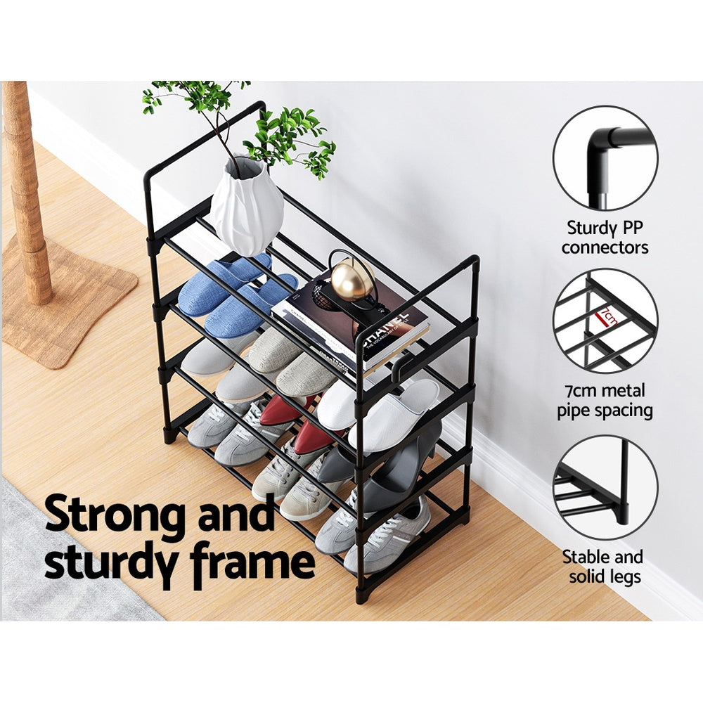 Artiss Shoe Rack Cabinet Stackable 4-tier 12 Pairs Black - ShopFrenzy