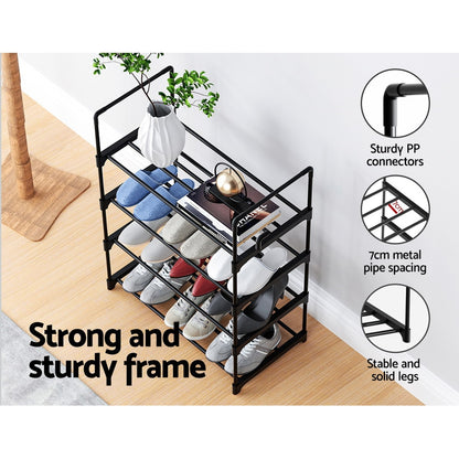 Artiss Shoe Rack Cabinet Stackable 4-tier 12 Pairs Black - ShopFrenzy