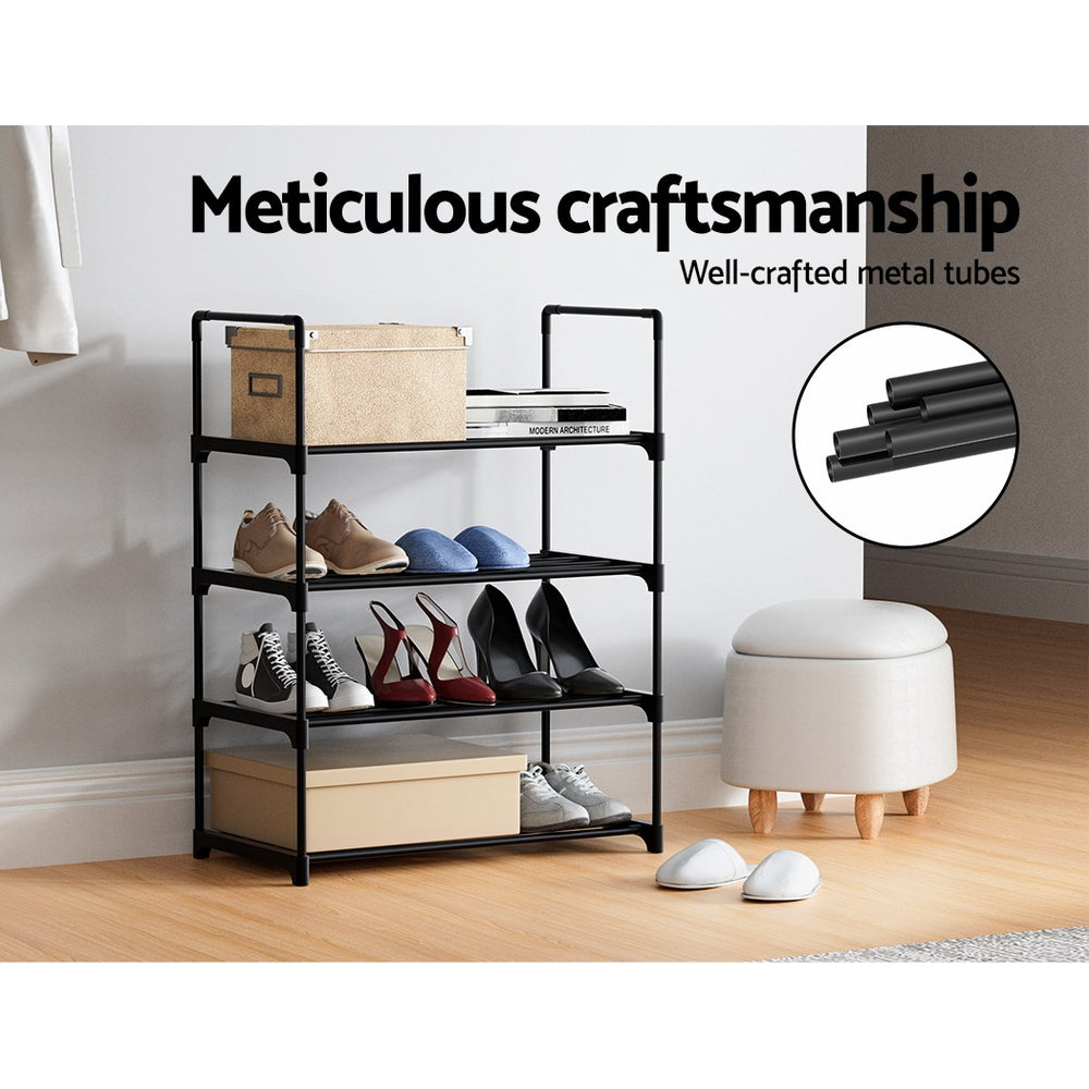 Artiss Shoe Rack Cabinet Stackable 4-tier 12 Pairs Black - ShopFrenzy