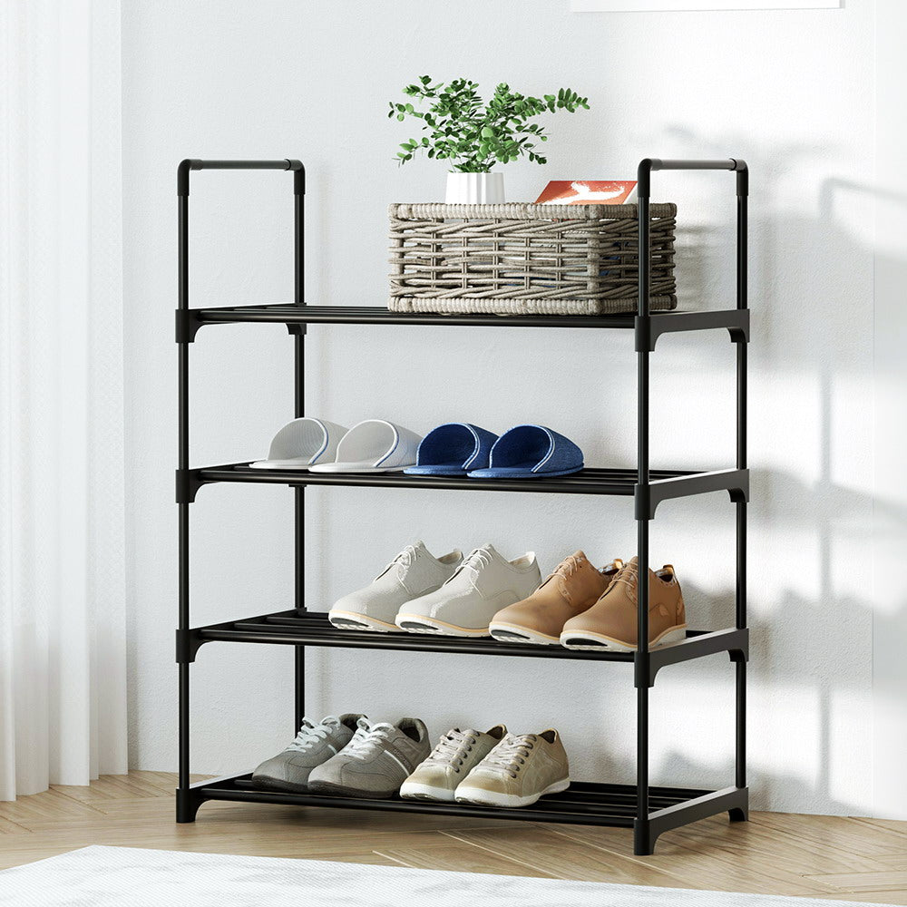Artiss Shoe Rack Cabinet Stackable 4-tier 12 Pairs Black - ShopFrenzy