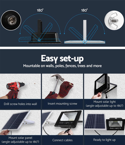 Leier 80 LED Solar Street Light 60W Flood Motion Sensor Remote Outdoor Wall Lamp - ShopFrenzy