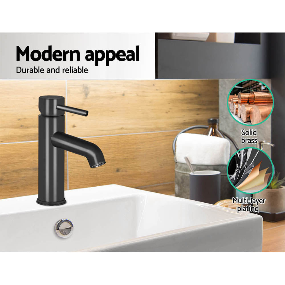 Cefito Bathroom Basin Mixer Tap Round Brass Faucet Vanity Laundry Black - ShopFrenzy