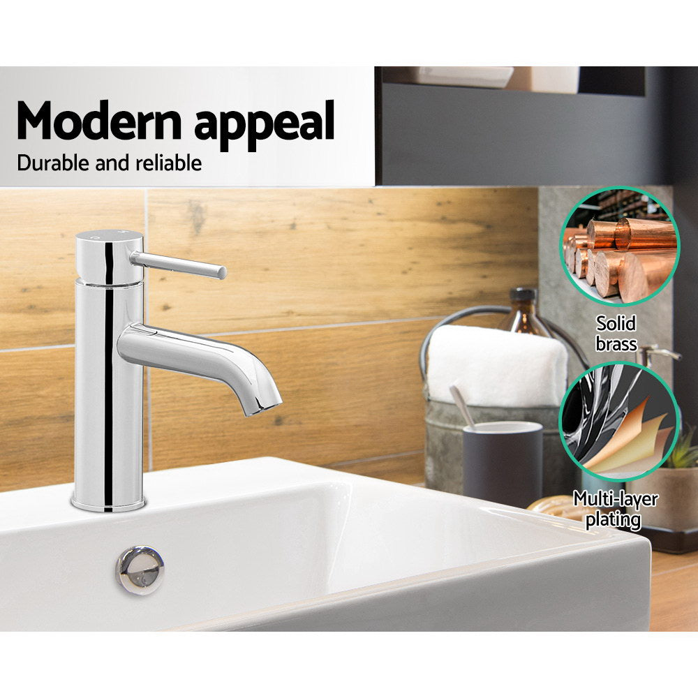 Cefito Bathroom Basin Mixer Tap Round Brass Faucet Vanity Laundry Chrome - ShopFrenzy