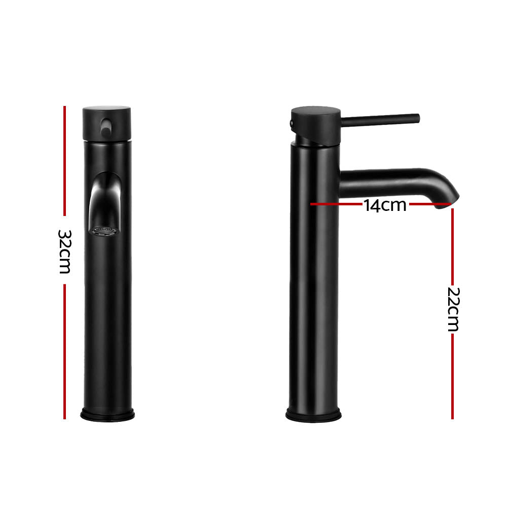 Cefito Bathroom Basin Mixer Tap Round Tall Faucet Vanity Laundry Black - ShopFrenzy