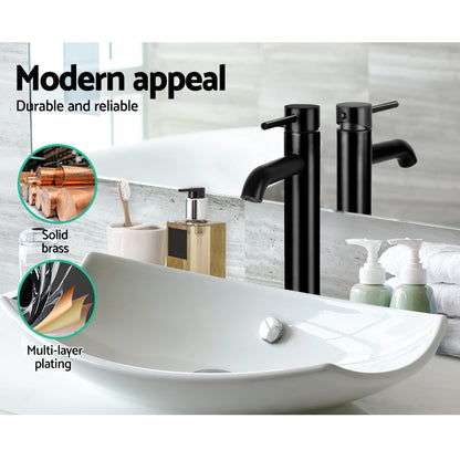 Cefito Bathroom Basin Mixer Tap Round Tall Faucet Vanity Laundry Black - ShopFrenzy