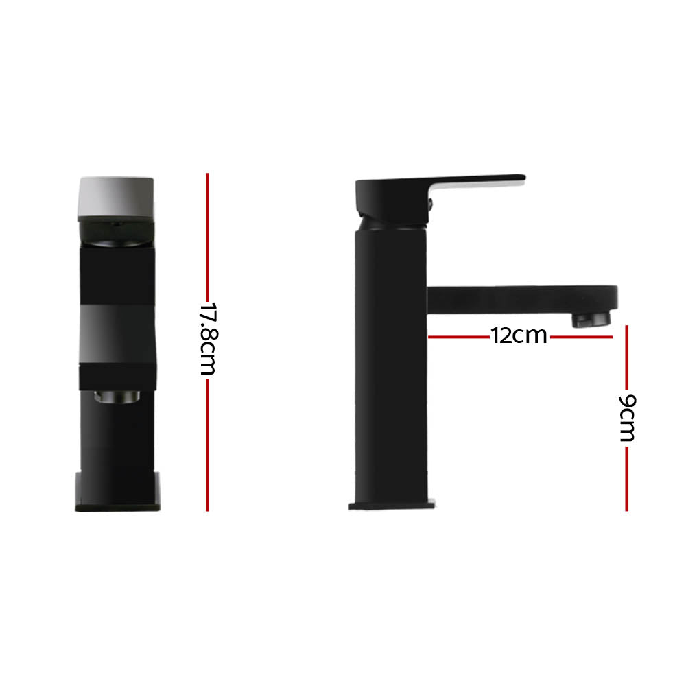 Cefito Bathroom Basin Mixer Tap Square Faucet Vanity Laundry Black - ShopFrenzy