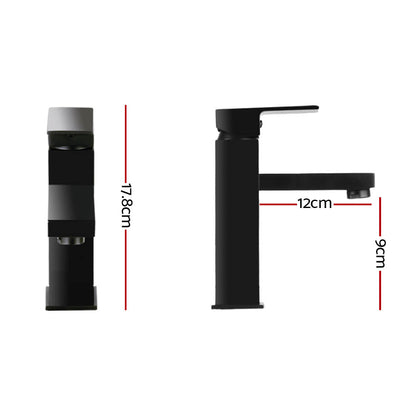 Cefito Bathroom Basin Mixer Tap Square Faucet Vanity Laundry Black - ShopFrenzy