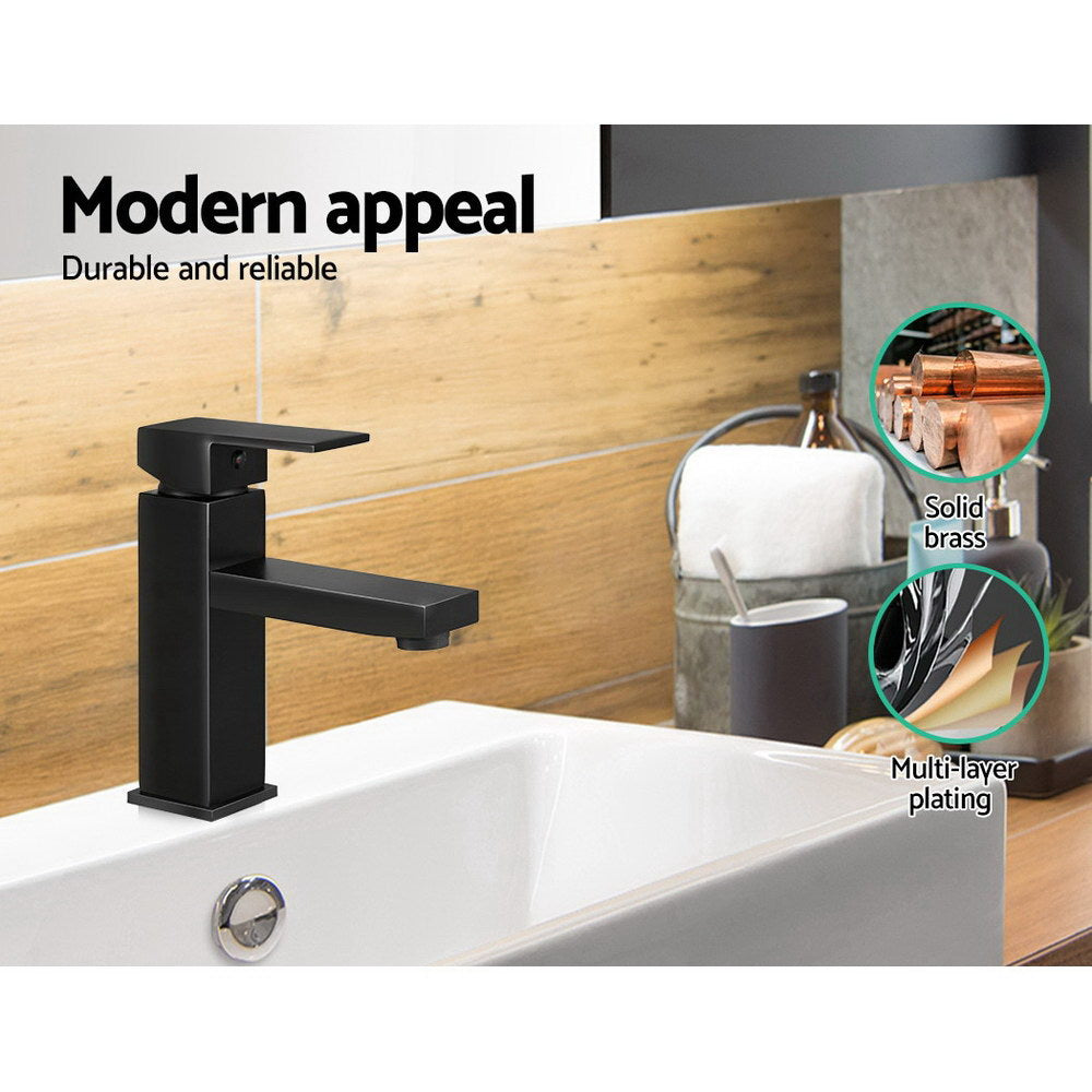Cefito Bathroom Basin Mixer Tap Square Faucet Vanity Laundry Black - ShopFrenzy