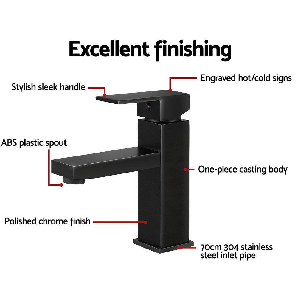Cefito Bathroom Basin Mixer Tap Square Faucet Vanity Laundry Black - ShopFrenzy