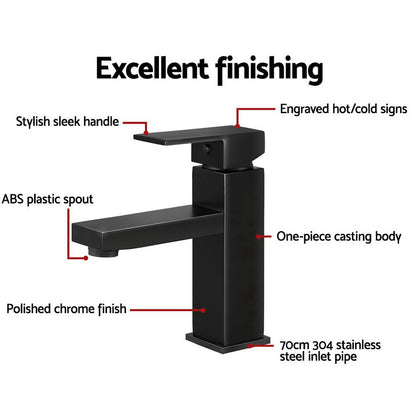 Cefito Bathroom Basin Mixer Tap Square Faucet Vanity Laundry Black - ShopFrenzy