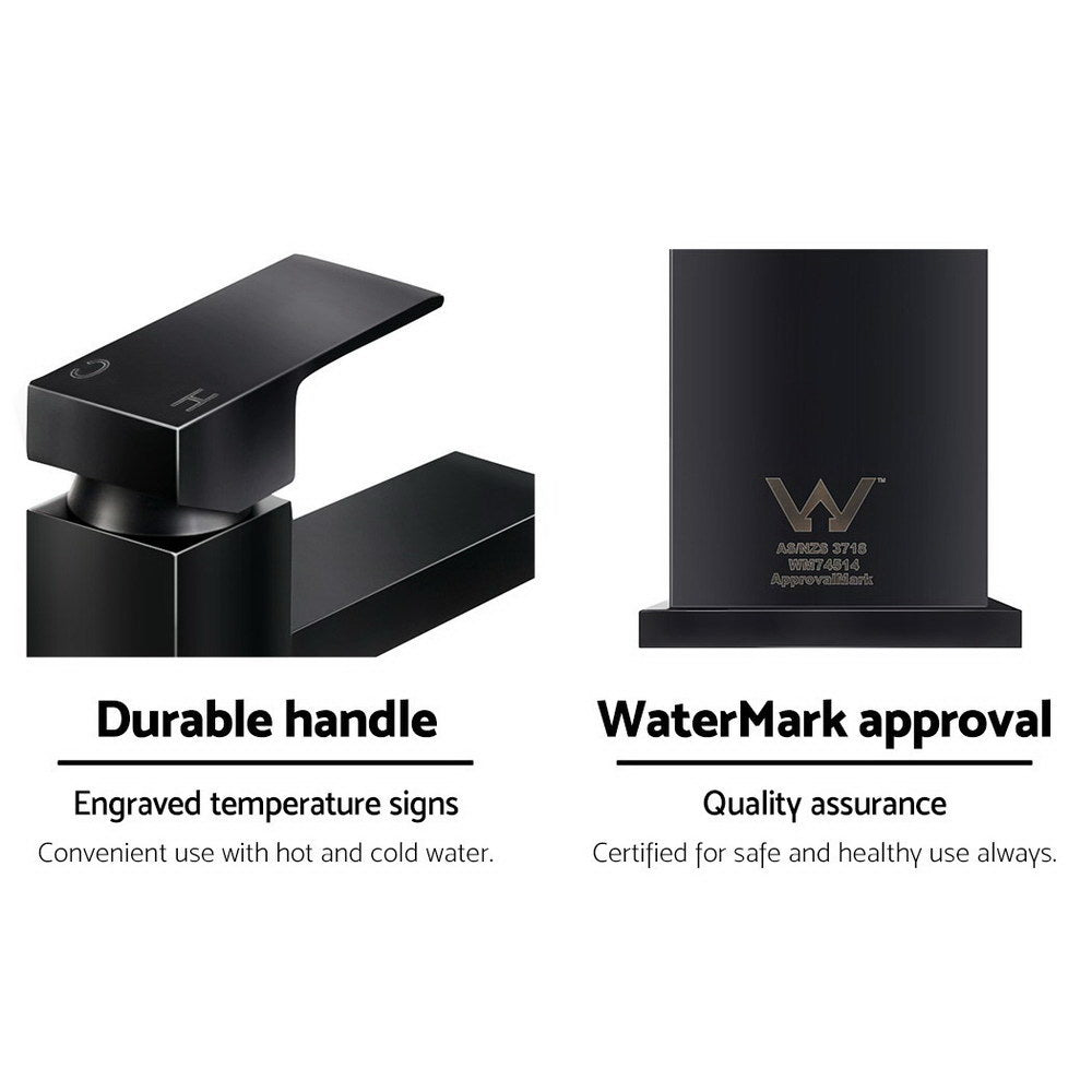 Cefito Bathroom Basin Mixer Tap Square Faucet Vanity Laundry Black - ShopFrenzy