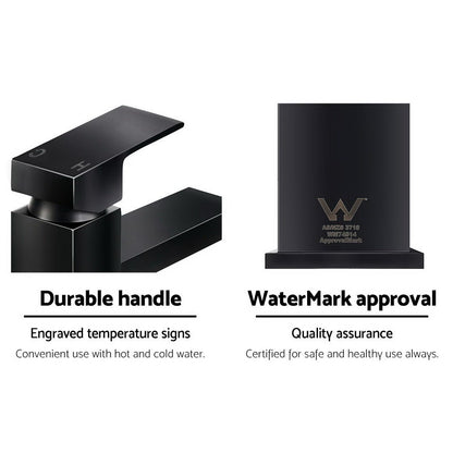 Cefito Bathroom Basin Mixer Tap Square Faucet Vanity Laundry Black - ShopFrenzy