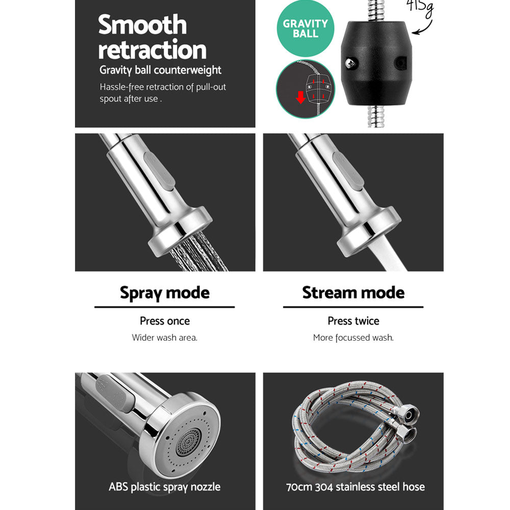 Cefito Kitchen Mixer Tap Pull Down 2 Modes Sink Faucet Basin Laundry Chrome - ShopFrenzy