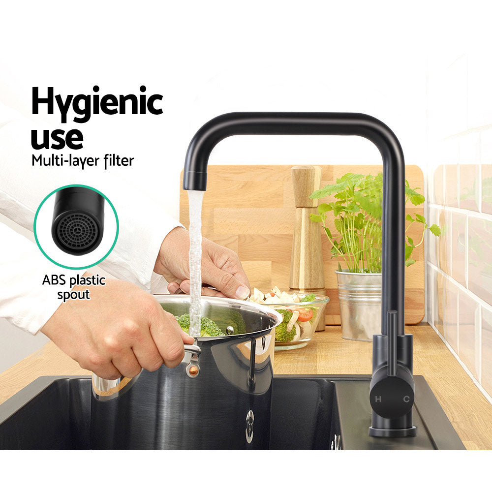 Cefito Kitchen Mixer Tap Mixer Rectangle Sink Faucet Basin Laundry Black - ShopFrenzy
