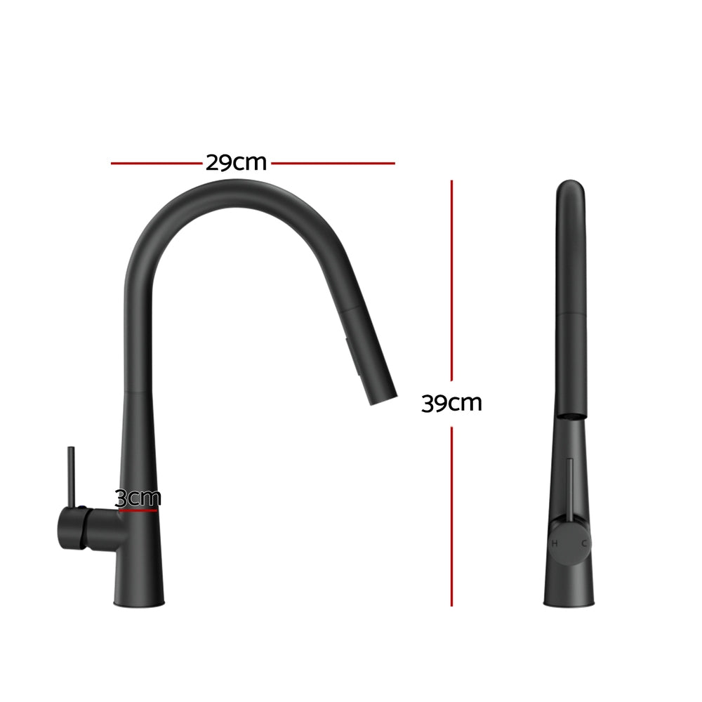 Kitchen Mixer Tap Pull Out Round 2 Mode Sink Basin Faucet Swivel WELS Black - ShopFrenzy