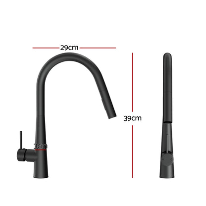 Kitchen Mixer Tap Pull Out Round 2 Mode Sink Basin Faucet Swivel WELS Black - ShopFrenzy