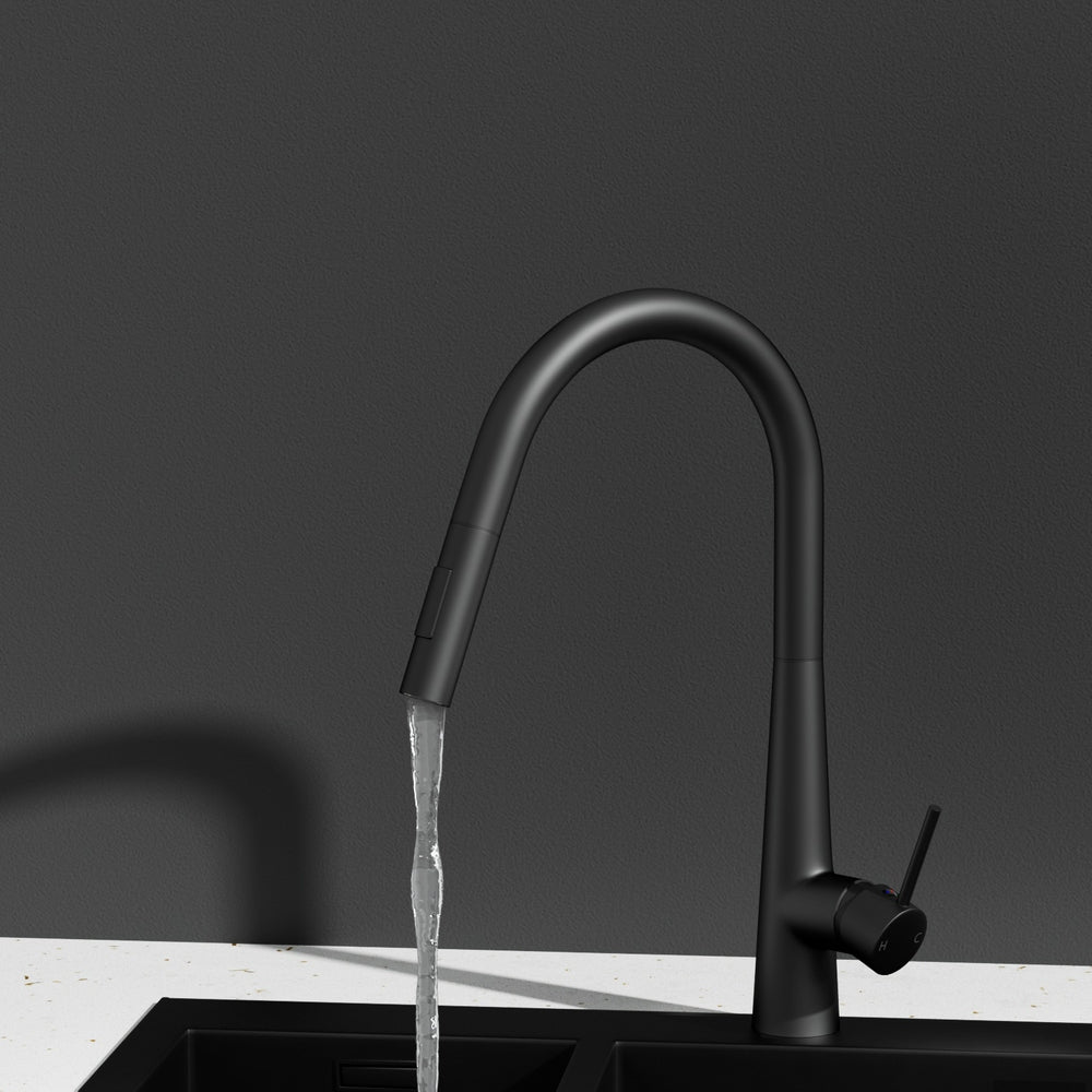 Kitchen Mixer Tap Pull Out Round 2 Mode Sink Basin Faucet Swivel WELS Black - ShopFrenzy