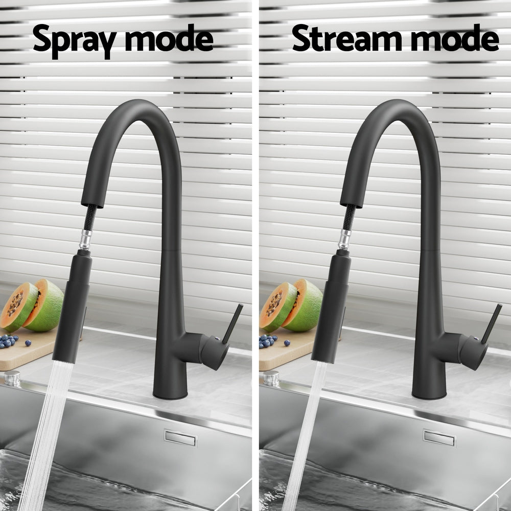 Kitchen Mixer Tap Pull Out Round 2 Mode Sink Basin Faucet Swivel WELS Black - ShopFrenzy
