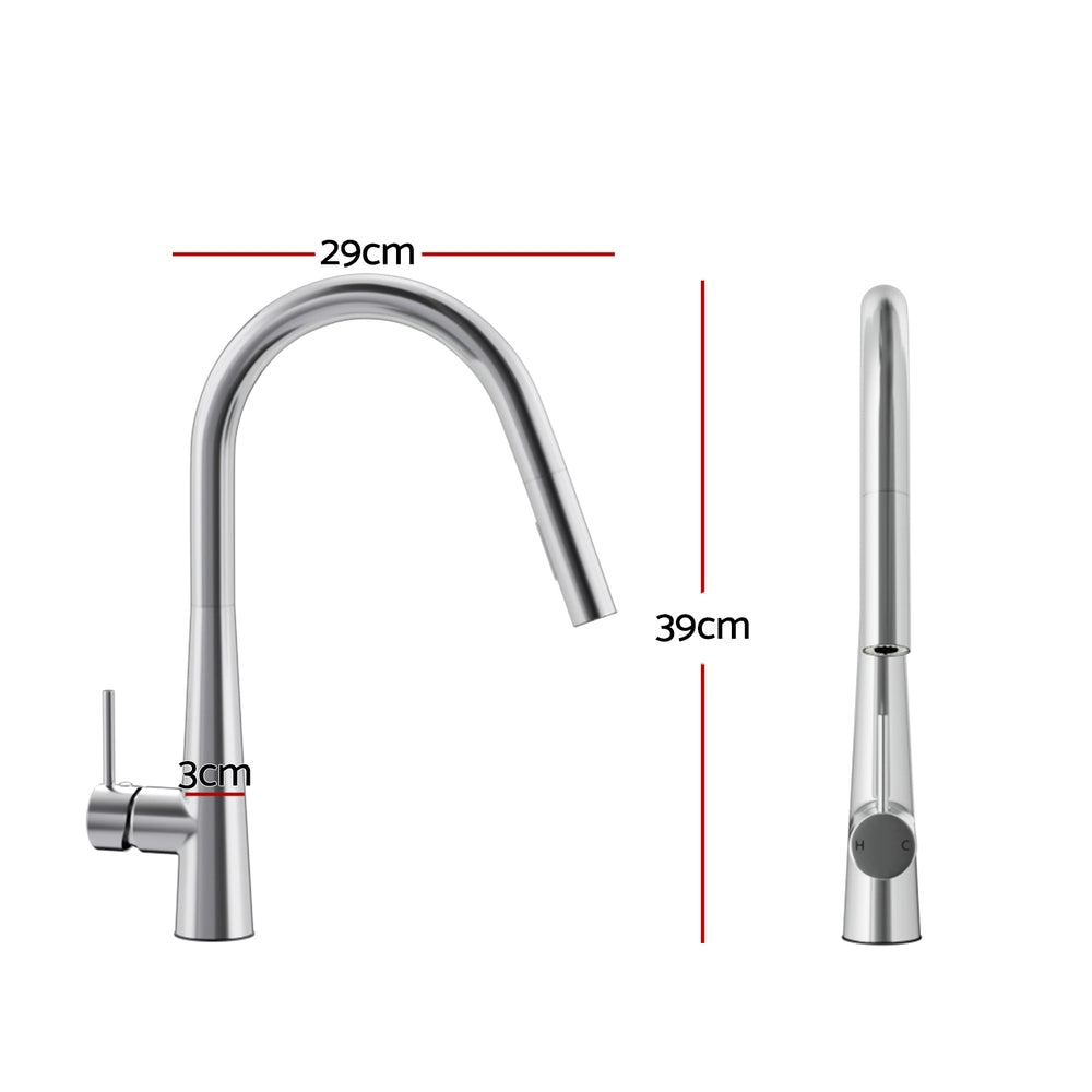 Kitchen Mixer Tap Pull Out Round 2 Mode Sink Basin Faucet Swivel WELS Chrome - ShopFrenzy