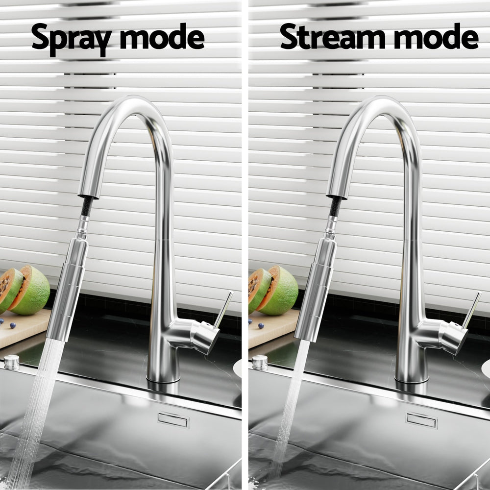 Kitchen Mixer Tap Pull Out Round 2 Mode Sink Basin Faucet Swivel WELS Chrome - ShopFrenzy