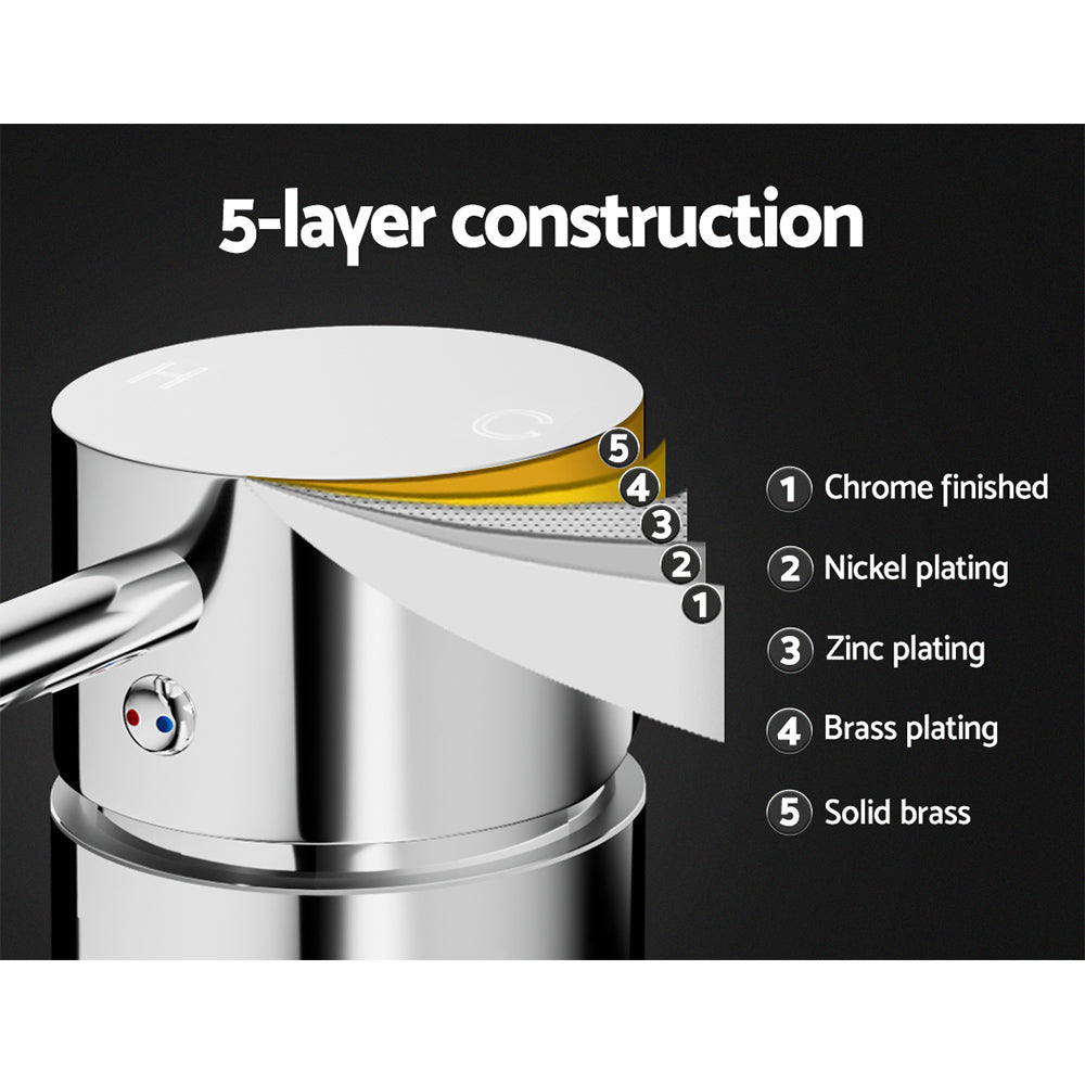 Cefito Basin Mixer Wall Tap Round Brass Faucet Shower Bathtub Chrome - ShopFrenzy