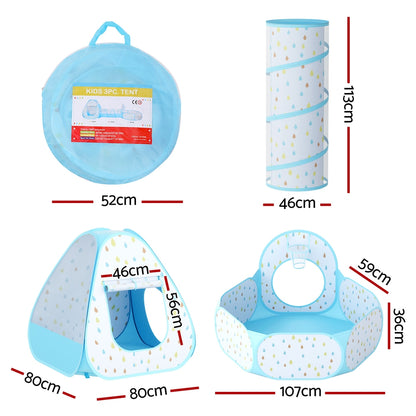 Keezi Kids Play Tent Pop Up Playhouse Ball Pit Tunnel Basketball Hoop Blue - ShopFrenzy