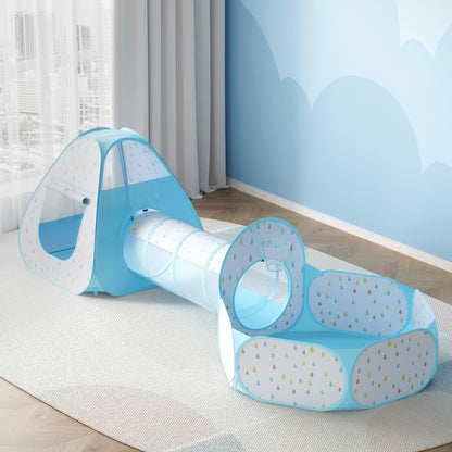Keezi Kids Play Tent Pop Up Playhouse Ball Pit Tunnel Basketball Hoop Blue - ShopFrenzy