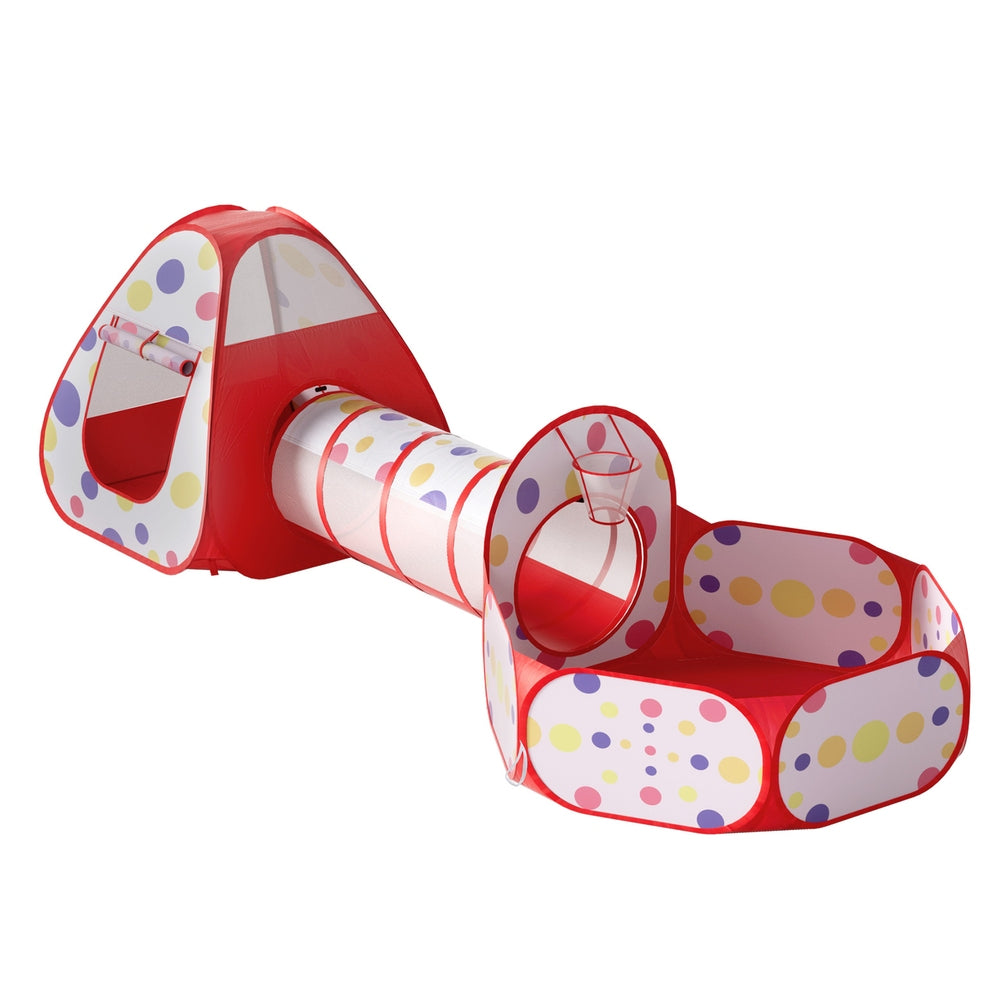 Keezi Kids Playhouse Play Tent Pop Up Teepee Ball Pit Tunnel Basketball Hoop Red - ShopFrenzy