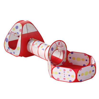 Keezi Kids Playhouse Play Tent Pop Up Teepee Ball Pit Tunnel Basketball Hoop Red - ShopFrenzy