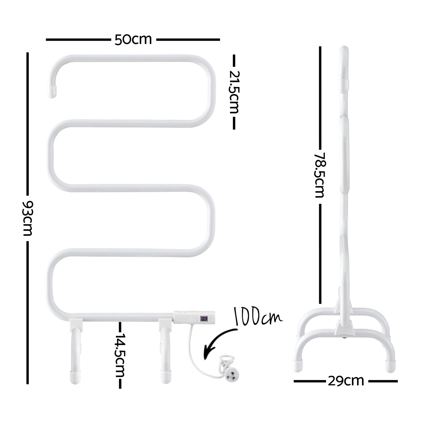 Devanti Heated Towel Rail Freestanding Wall Mounted S-Shape Electric Warmer Rack