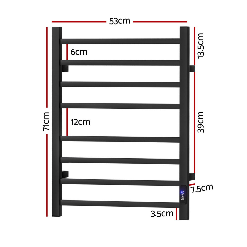 Devanti Heated Towel Rail 8 Square Bars with Timer Electric Heater Warmer Rack - ShopFrenzy