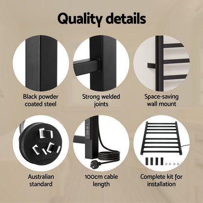 Devanti Heated Towel Rail 8 Square Bars with Timer Electric Heater Warmer Rack - ShopFrenzy
