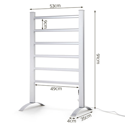 Devanti Electric Heated Towel Rail Rack 6 Bars Freestanding Clothes Dry Warmer - ShopFrenzy