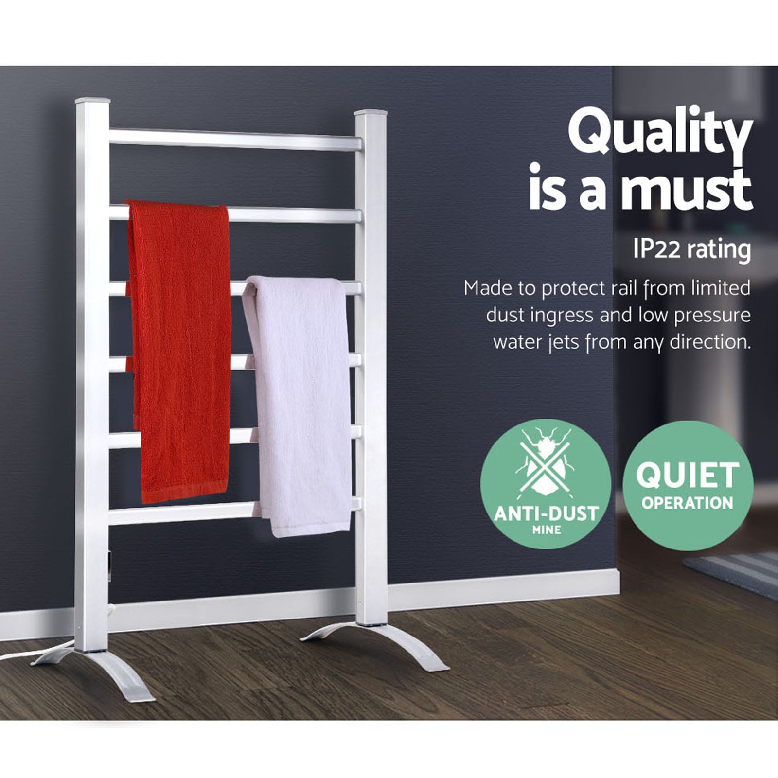 Devanti Electric Heated Towel Rail Rack 6 Bars Freestanding Clothes Dry Warmer - ShopFrenzy