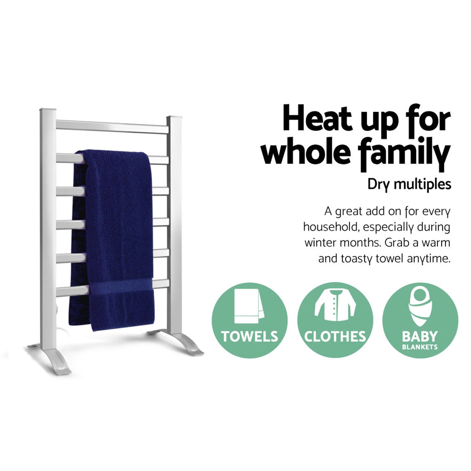 Devanti Electric Heated Towel Rail Rack 6 Bars Freestanding Clothes Dry Warmer - ShopFrenzy